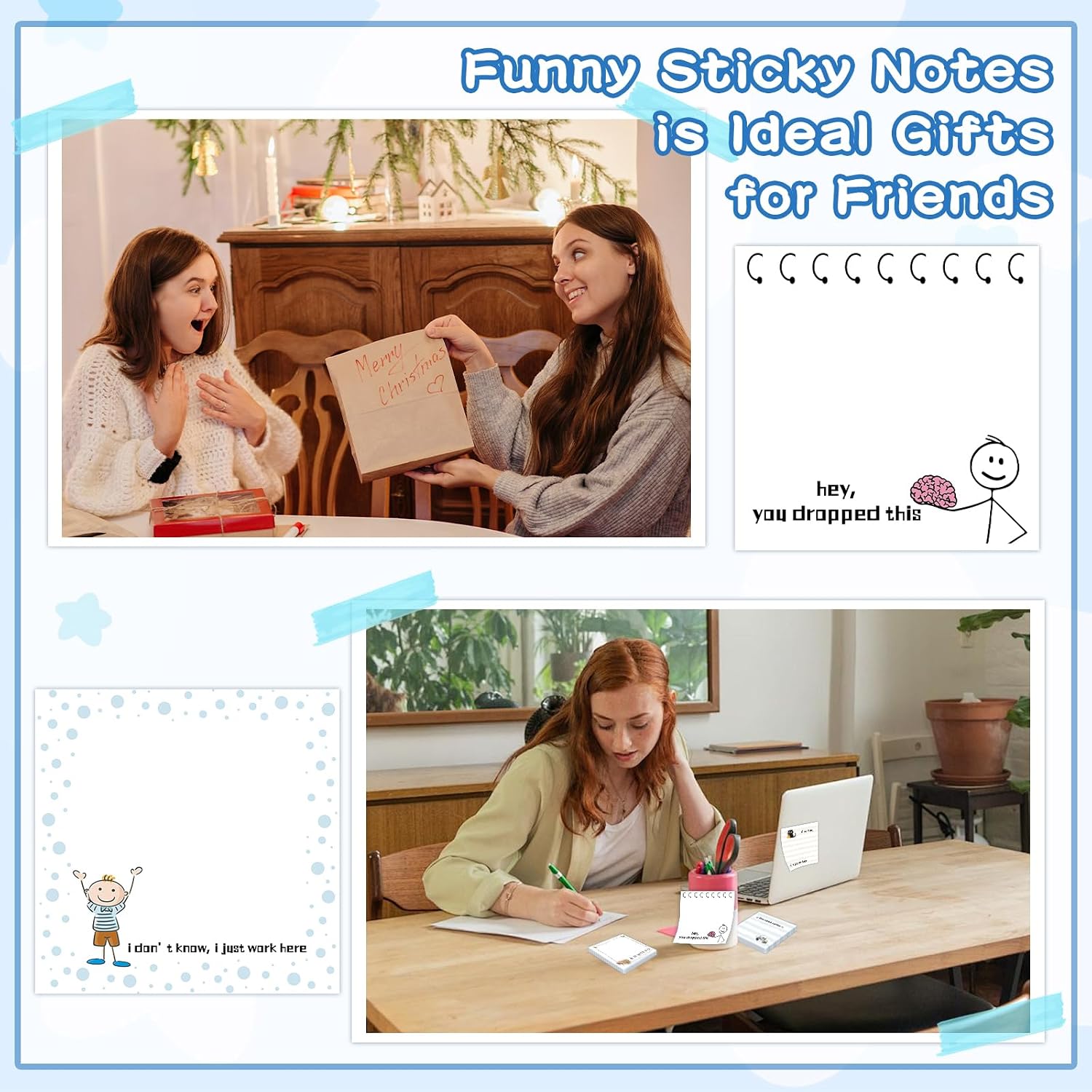 ZCPTZ 9 Pcs Funny Notepads 3" x 3" Self-adhesive Note Pads Fun Memo for Home Work Office School Supplies Teacher Gifts - 450 Sheets Reusable Cute Sticky Notes