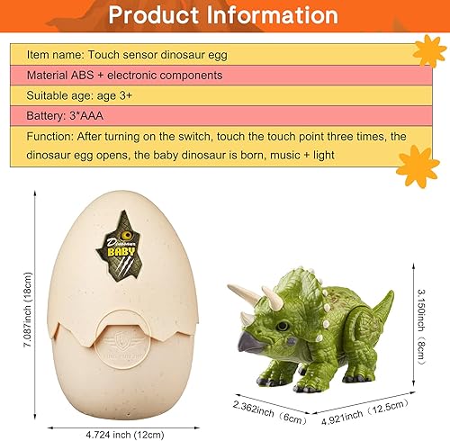 Miniatura 7 de Marsjoy Huevo de dinosaurio de Pascua, huevo de dinosaurio para incubar con figura de acción de dinosaurio realista con sonido y luces LED, control