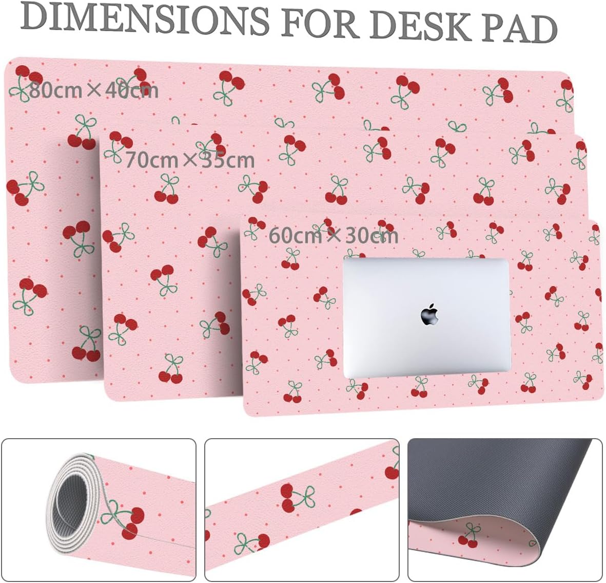 Cute Cherry Kawaii Pink Extended Gaming Keyboard Mouse Pad, Non-Slip Leather Home Office Desk Mat Protector, Laptop Desk Pad Writing Pad