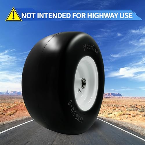 Miniatura 8 de 2 PCS Premium 13x6.5-6 Flat Free Tire and Wheel for Lawn Mowers & Zero Turn Mowers, with 34" & 58" Grease Bushing and 4"-7.2" Centered Hub, Solution