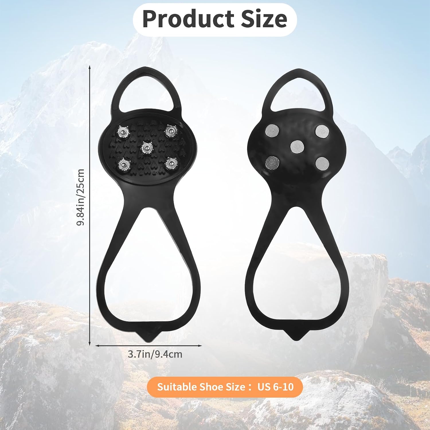 10 Pairs Universal Non-Slip Gripper Spikes, Snow Spikes for Hiking