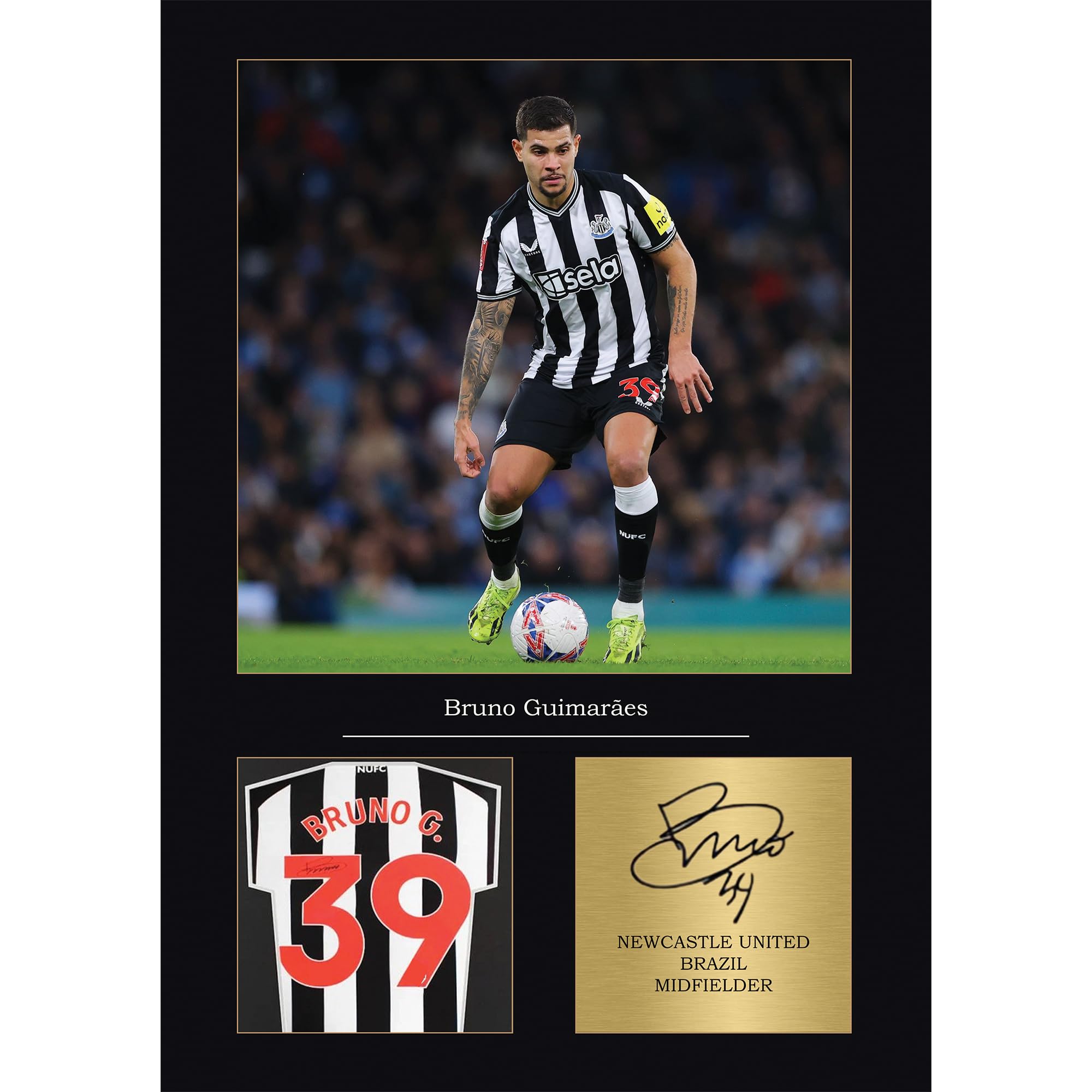 Bruno Guimarães Newcastle FC Gift Signed A4 Print Display Newcastle Gifts Digitally Reproduced Signature Newcastle Gifts For Boys (Framed)