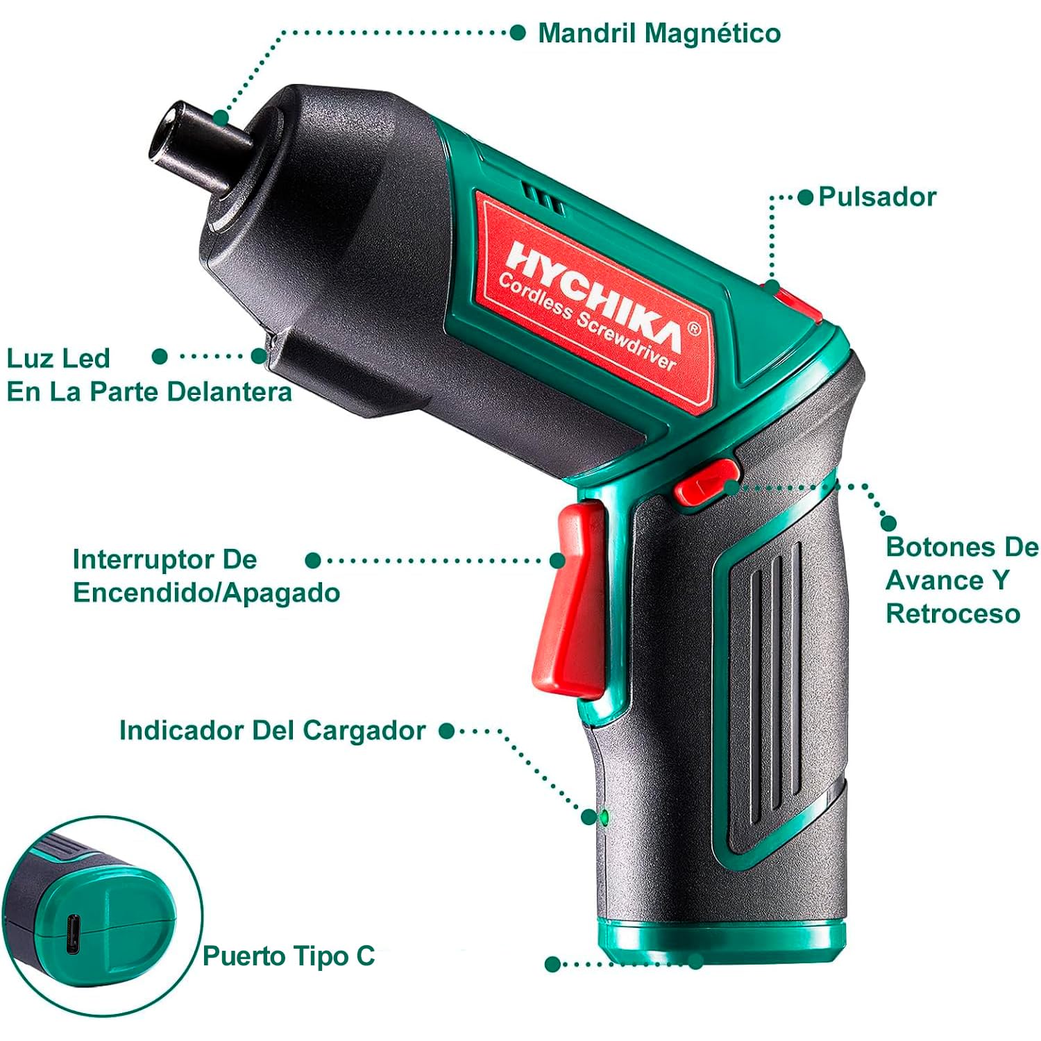Visita la tienda de HYCHIKA BETTER TOOLS FOR BETTER LIFE HYCHIKA Destornillador Eléctrico 6N.m, Atornillador Eléctrico Inalámbrico 3.6v Batería 2000mAh (Máximo Par 6 N.m) LED Luz, Mandril Magnétic, Cable USB, 20 Accesorios in use
