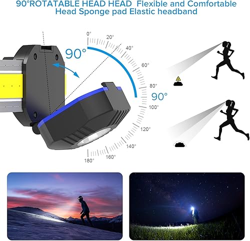 Miniatura 5 de Faro LED recargable, iluminación de 230 con luz trasera roja, 10 modos, IPX6 impermeable, súper brillante y cómoda para correr, campamento,