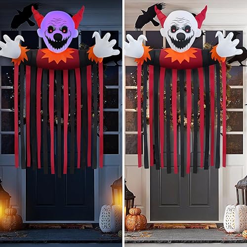 Miniatura 6 de Cortina inflable para puerta de 5 pies, decoración inflable de Halloween para exteriores, decoración de patio con luces LED y luz cambiante de un