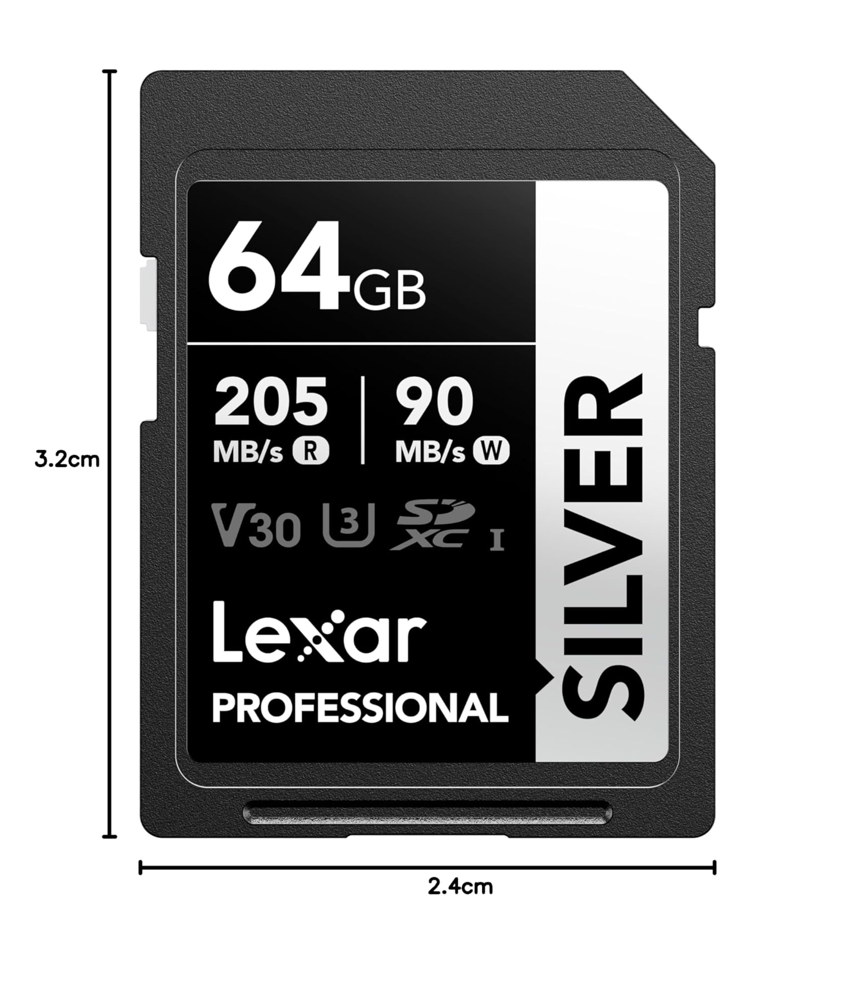 Lexar 64GB SD Card SILVER SDXC UHS-I Classe 10 U3 V30 205 MB/s Lettura
