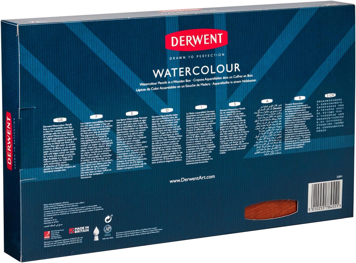 Derwent Colored Pencils, WaterColour, Water Color Pencils, Drawing, Art, Wooden Box, 72 Count (32891)