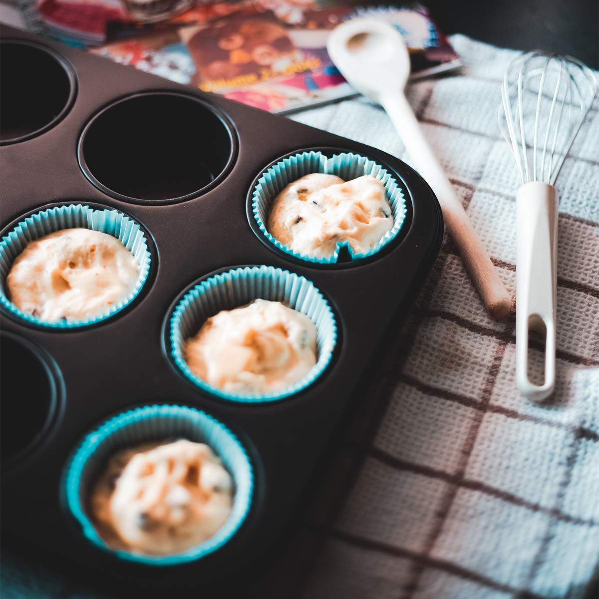 12 kubków patelnia do muffinek i babeczek, nieprzywierająca forma do ciastek czekoladowych, stal węglowa do pieczenia piekarnika szary