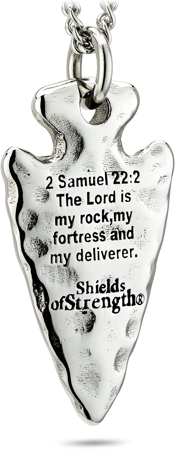 Shields of Strength Women's Stainless Steel Rugged Arrowhead Necklace-2 Samuel 22:2