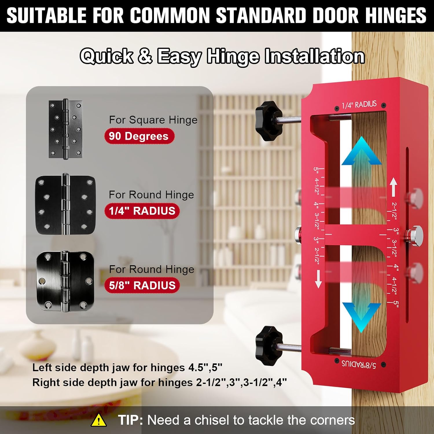Door Hinge Jig and Door Lock Installation Kit, Aluminum Alloy Hinge Router Template for Hinge Mortising from 2.5" to 5" & Types of Square,1/4",5/8" Radius,Door Hole Drilling Kit for Knob and Deadbolt
