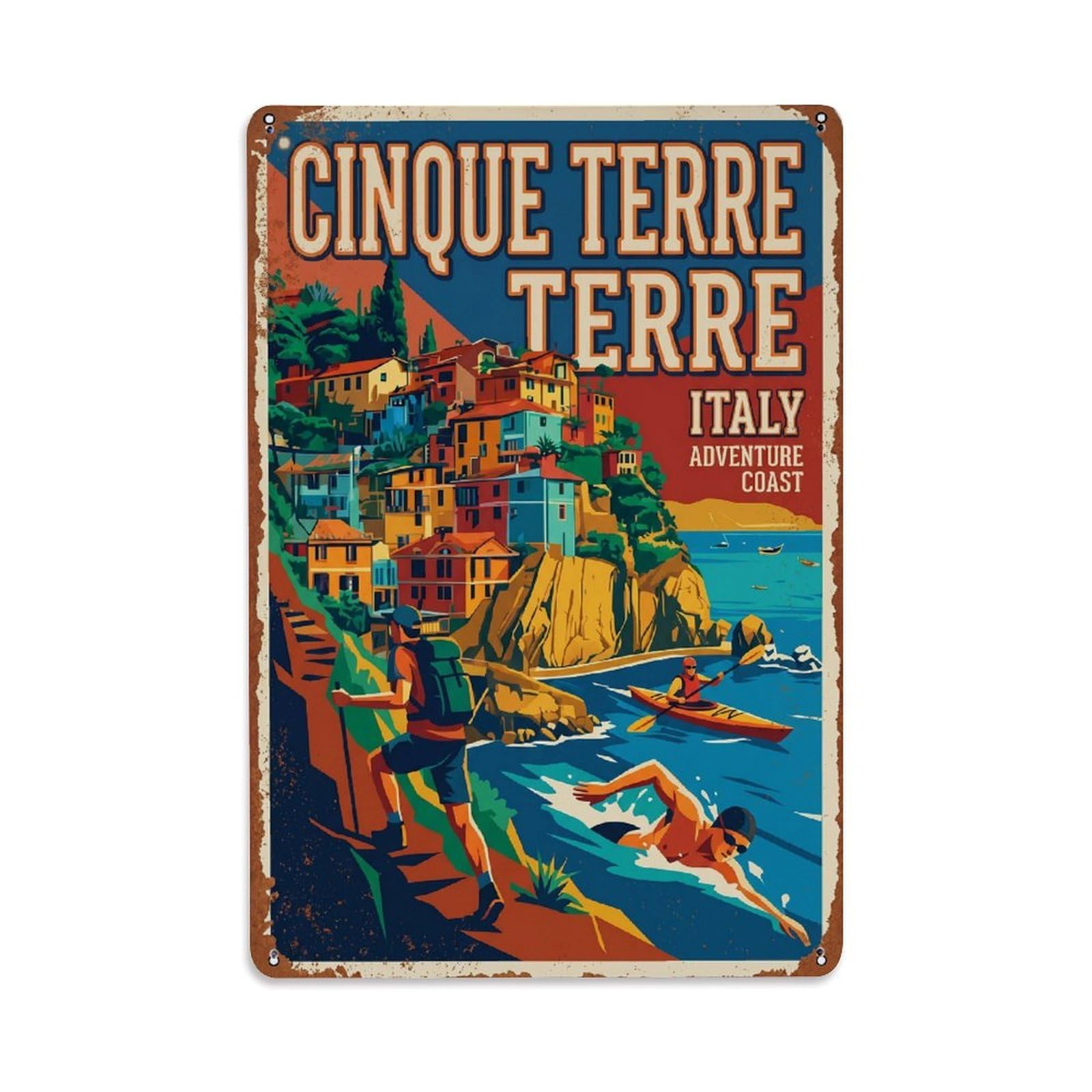 Yrnq 08X12inch Vintage Style Vintage Travel Cinque Terre Italy Lively Metal Tin Sign
