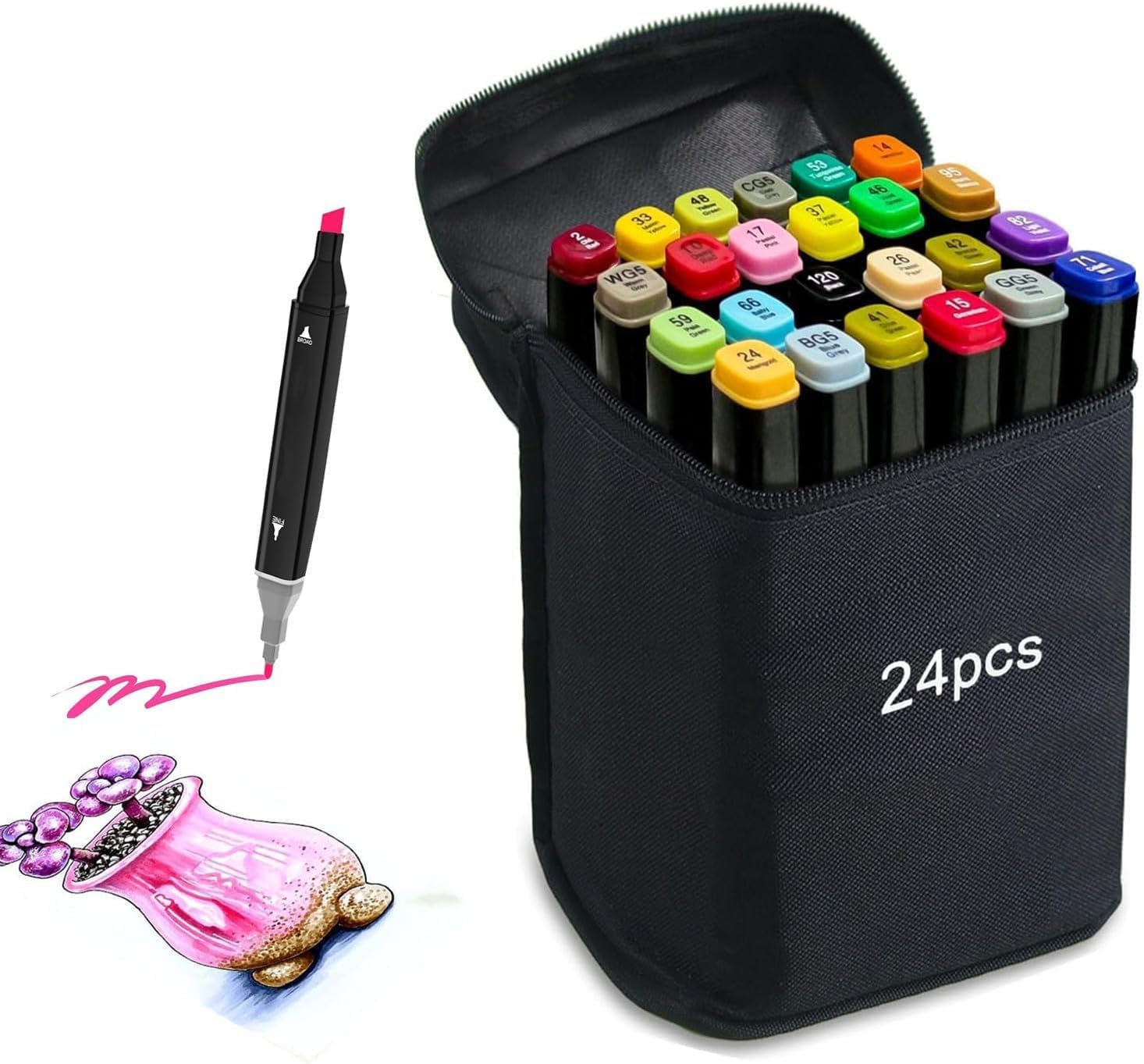 pinkish24ページ BUNVOX Dual Tip Colorful Art Markers Sketch Pens 24 Colors With