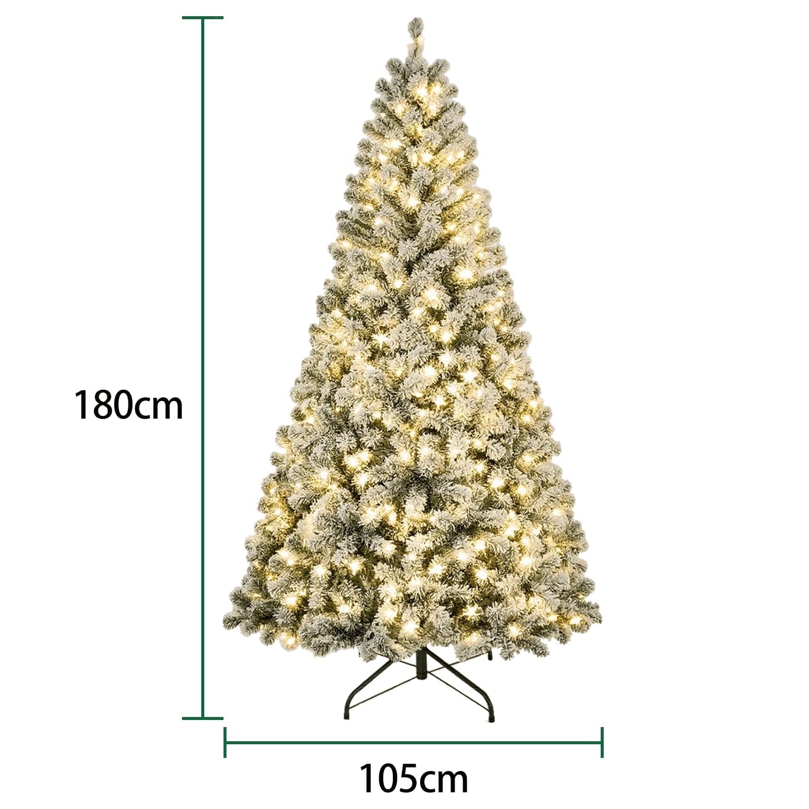 QLOFEI 180cm Arbol de Navidad Nevado Artificial con Nieve y 300 Luces LED Cálidas, Arbol de Navidad con Luces Incorporadas, 856 Puntas y Soporte de Metal para Hogar Oficina Comercio Fiesta