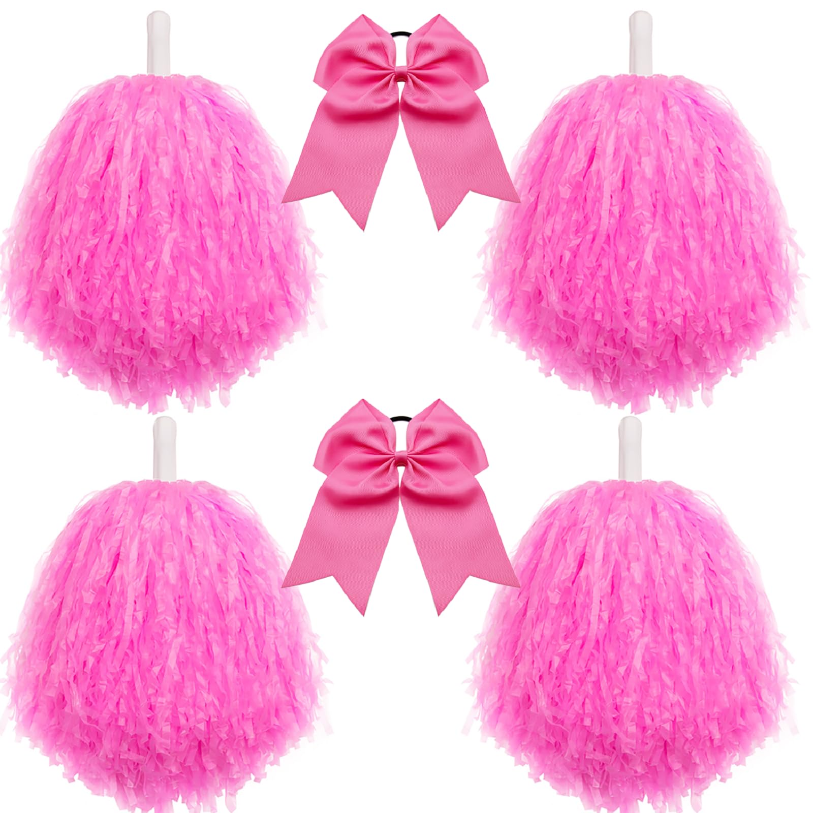 ZYBenda 6 Pack 14 in Big Pom Poms and Cheerleader Hair Bow, Pink Pom Poms Cheerleading Pom Poms for Adults Girls Teens Team Spirits Cheering Squad