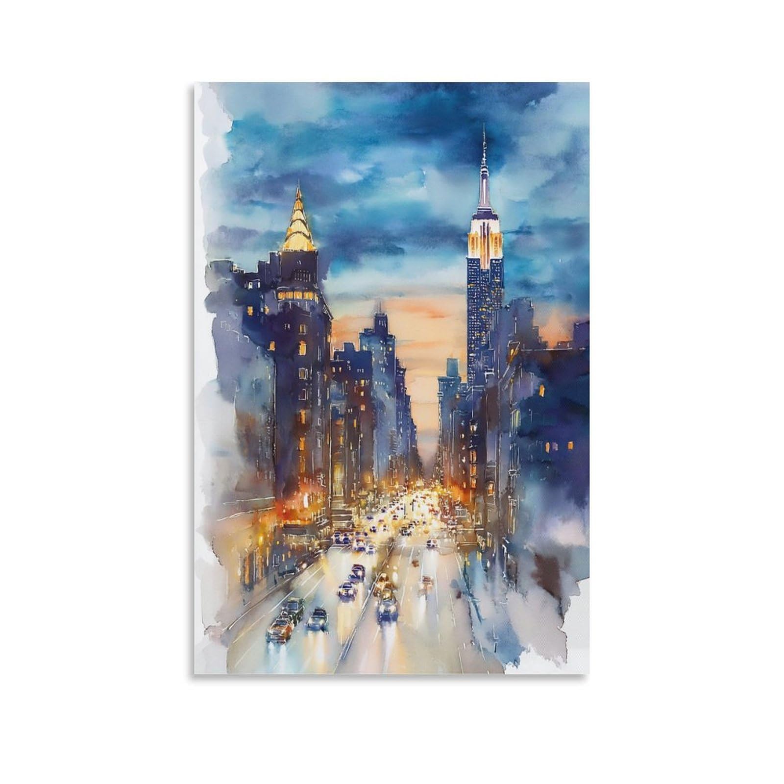 NYC Skyline 24x36inch(60x90cm) Vintage Travel Poster Watercolor Canvas Art