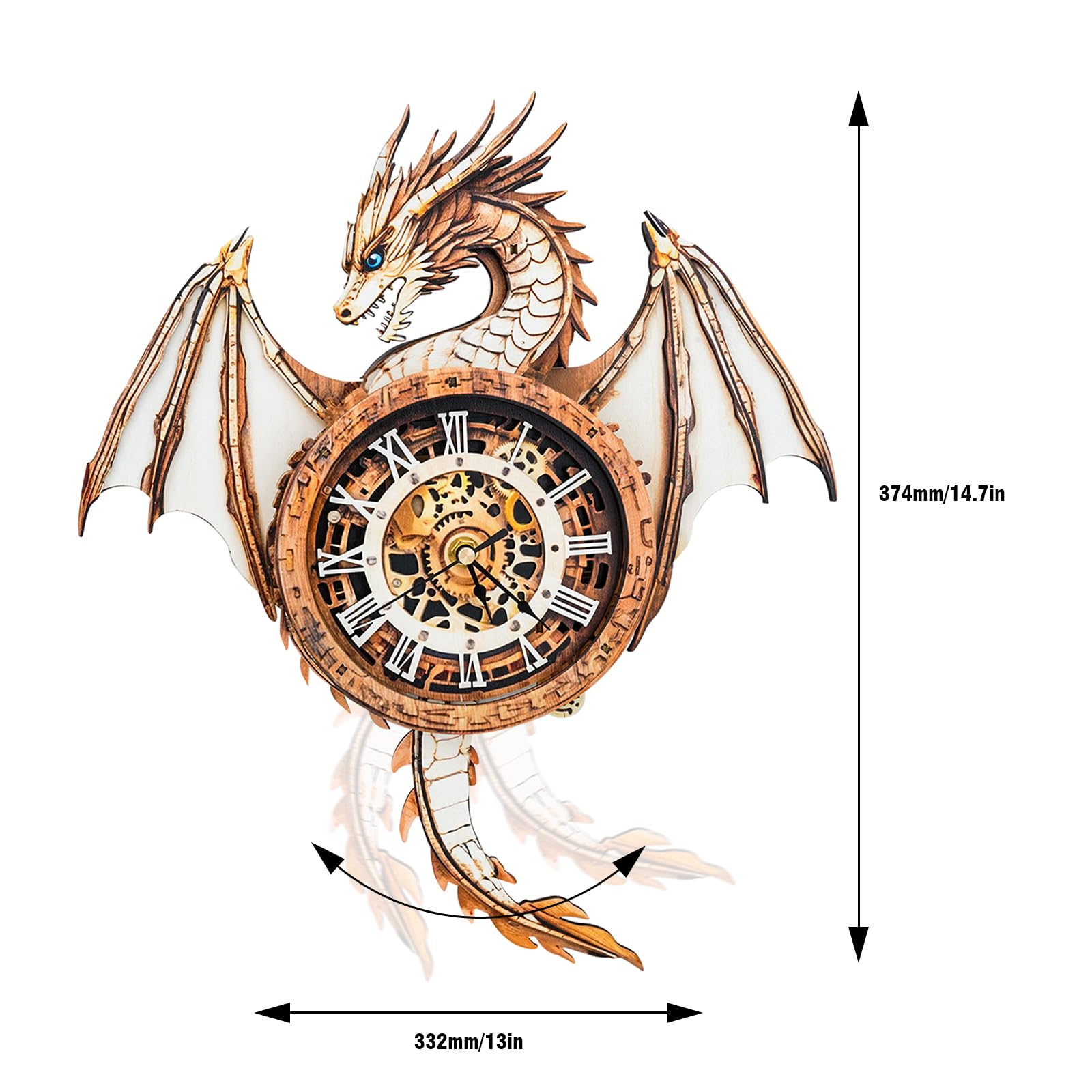 Puzzle 3D pour adultes-montre dragon avec horloge fonctionnelle, puzzle en bois 3D (33 x 37,3 cm), puzzle 3D animaux de bureau/décoration murale pour la maison/cadeaux pour amis/nuit de