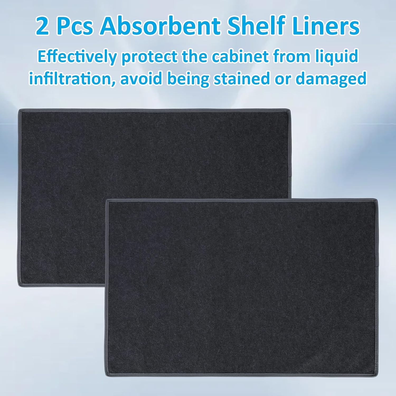 2Pcs Non-Adhesive Under Sink Mat for Kitchen Cabinet, Absorbent Shelf Liners, Waterproof Cabinet Protection Mats, Cabinet Mat, Slip Resistant and Non-Adhesive (22in x 34in)
