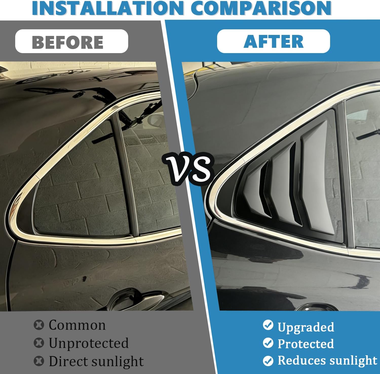 AUCERAMIC 2Pcs Rear Side Window Louvers Fit 2018 2019 2020 2021 2022 2023 2024 for Toyota Camry (Glossy Black)