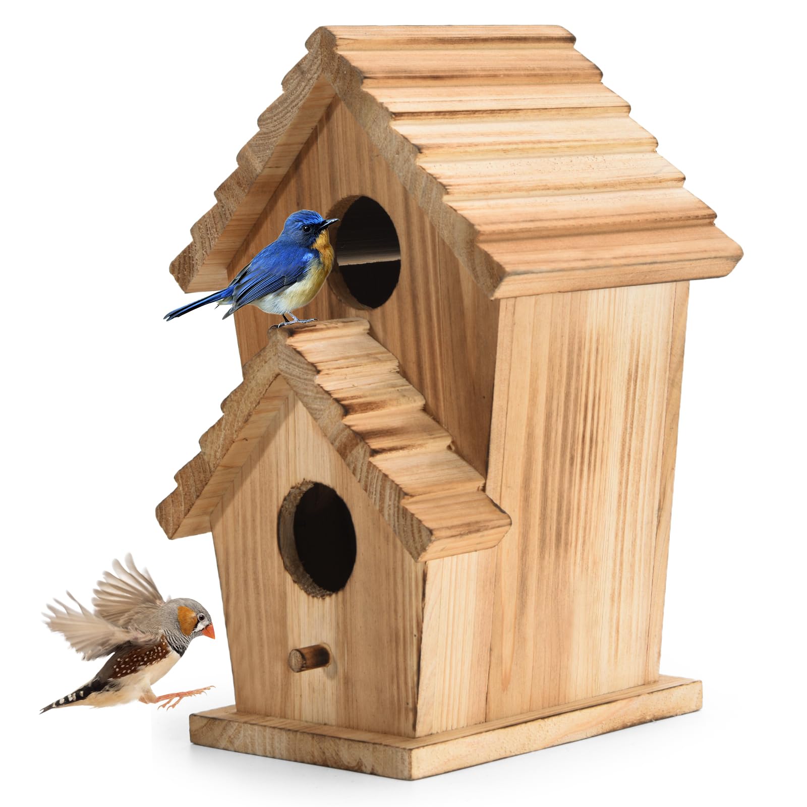 NATUREYLWL Bird Houses for Outside-2 Hole Wooden Outdoor Bird House,Wild Bird Box House,Nesting Box Birdhouse,Garden Bird Roosting