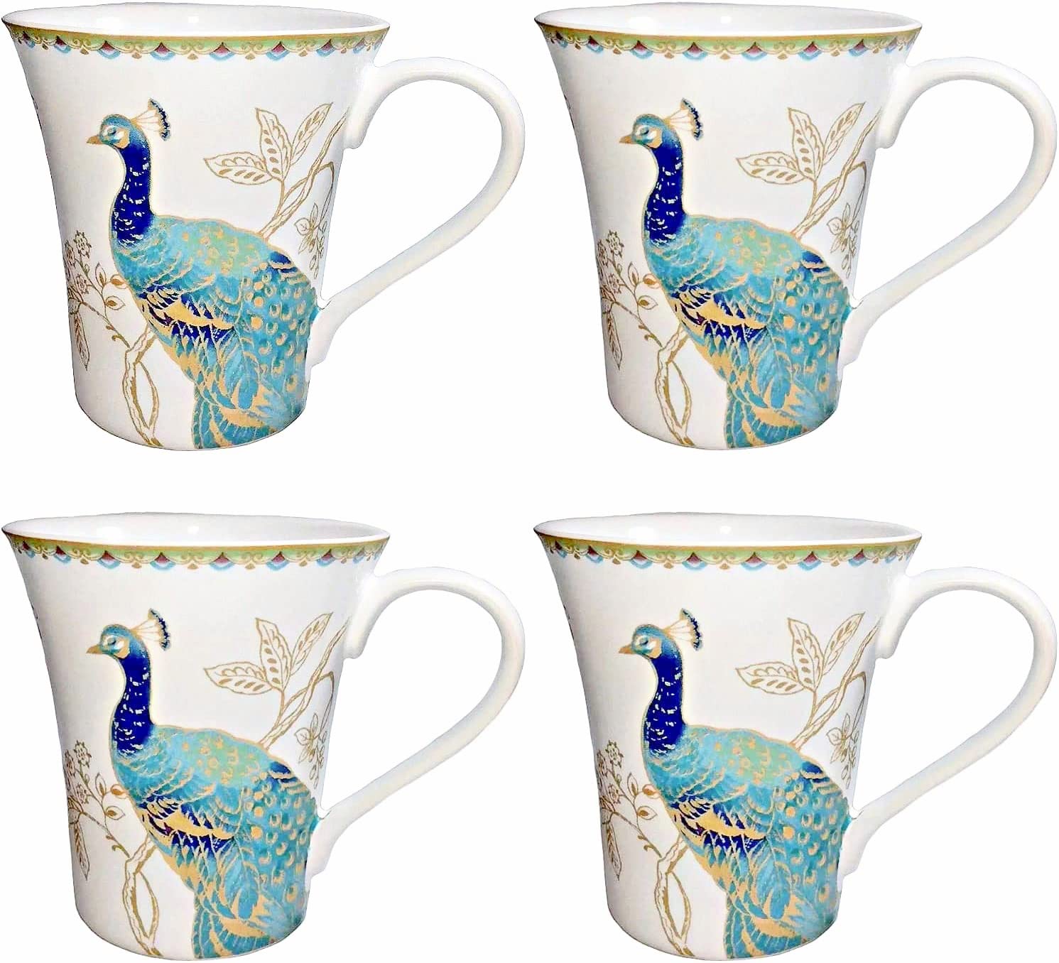 Amazon.com: 222 Fifth Peacock Garden (Set of 4) Fine Porcelain Coffee Mugs  : Home & Kitchen