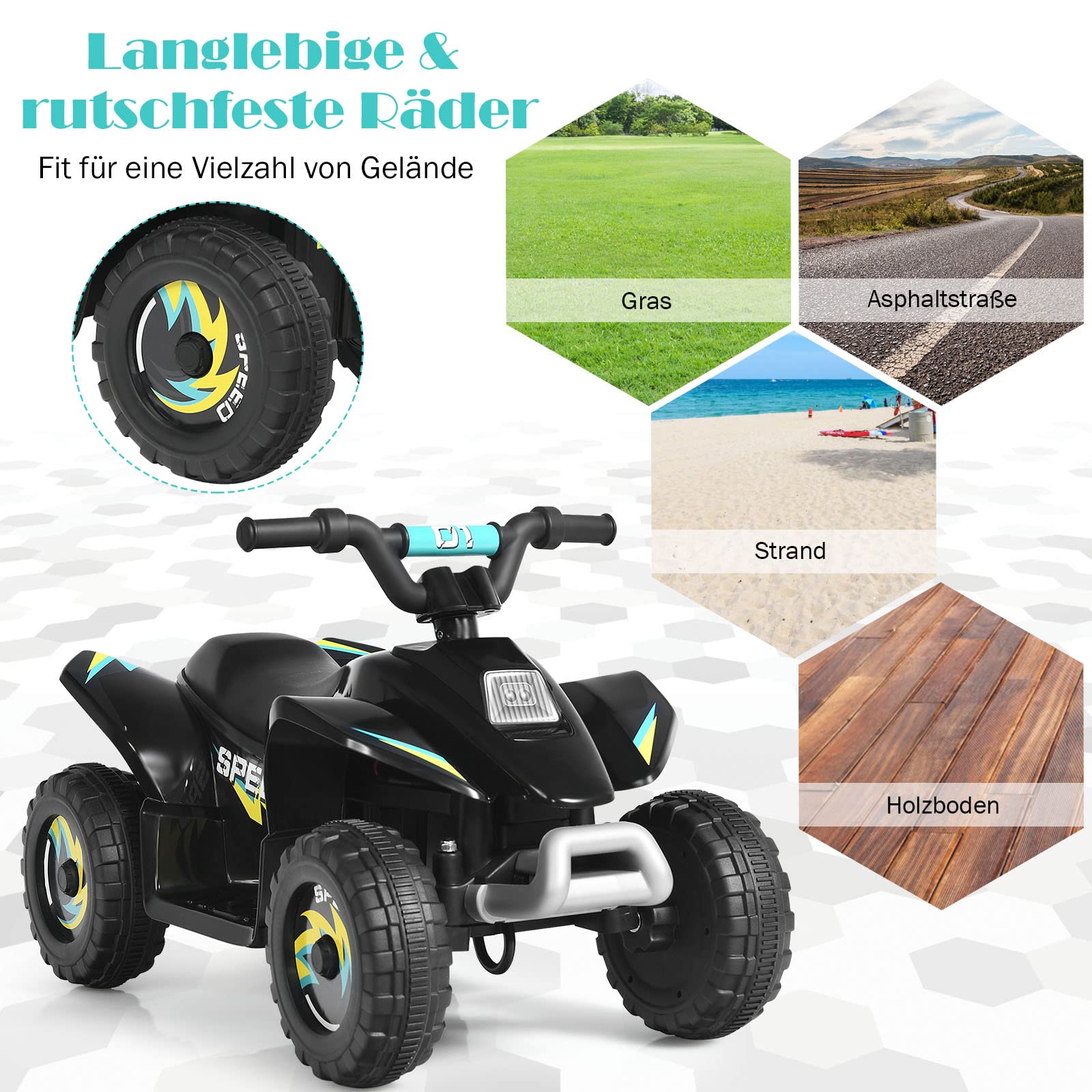 GOPLUS 6V Elektro Quad Kinder, Kinderfahrzeug mit Vor- und Rückwärtsschalter, Kinderquad mit bequemem Sitzplatz, Miniquad Kinderauto aus PP & Stahl, Elektro Motorrad für Kinder ab 3 Jahre (Schwarz)