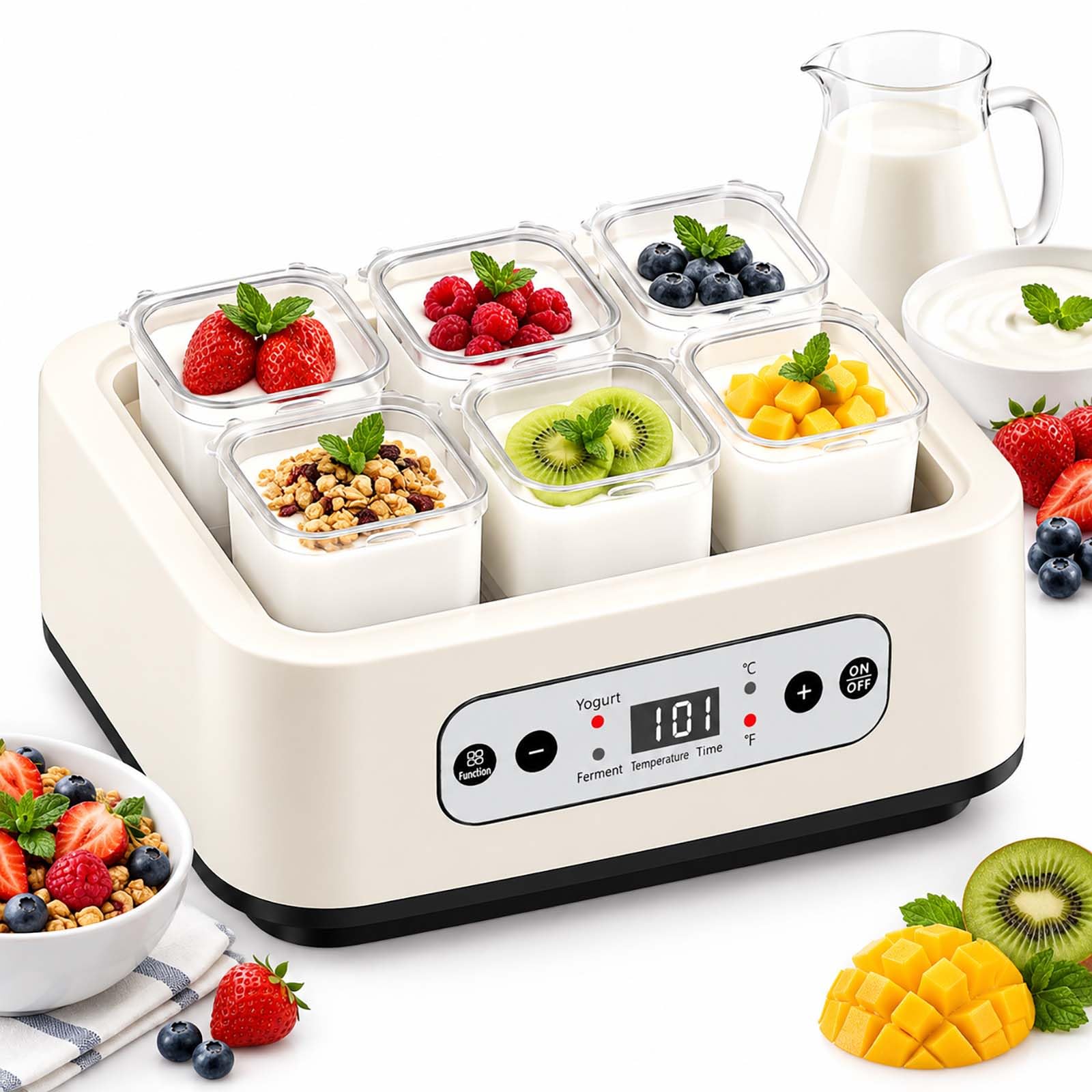 Yogurtiera con 6 barattoli da 250 ml, Yogurtiera digitale da 1,5 L