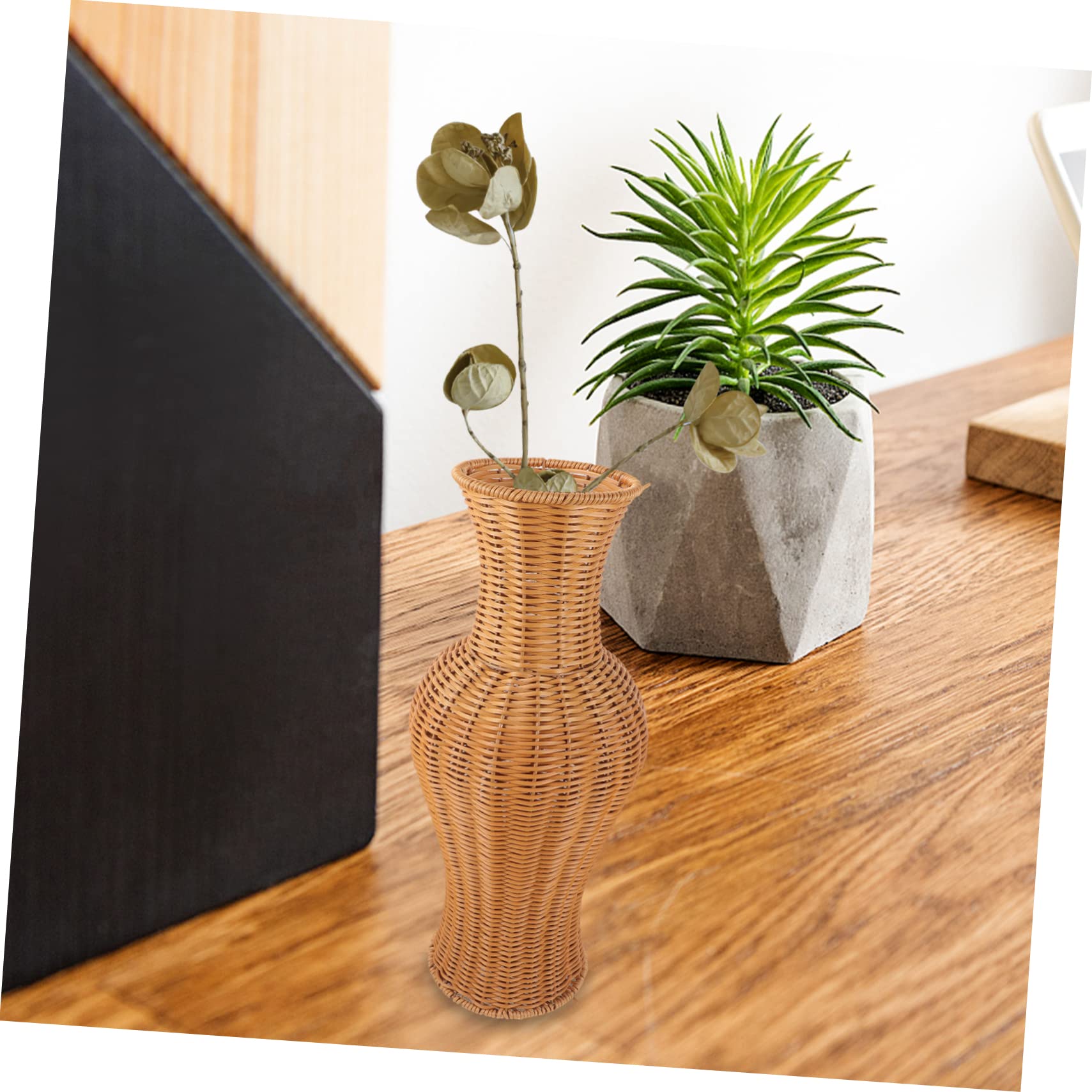 PRETYZOOM Jarrones Decorativos Grandes de Suelo, Fácil de Limpiar, Jarrón de Imitación de Ratán en Plástico, para Flores Secas y Oficina