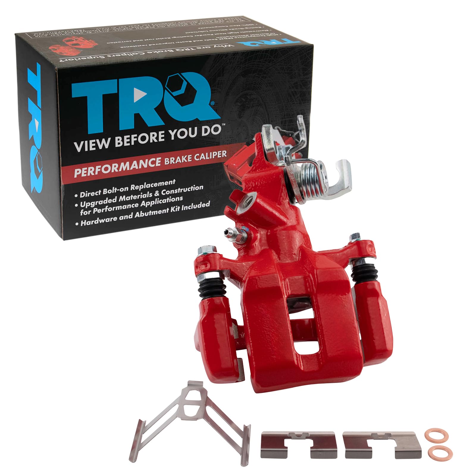 TRQ Rear Left Brake Caliper w/Bracket Performance Red Drivers Side