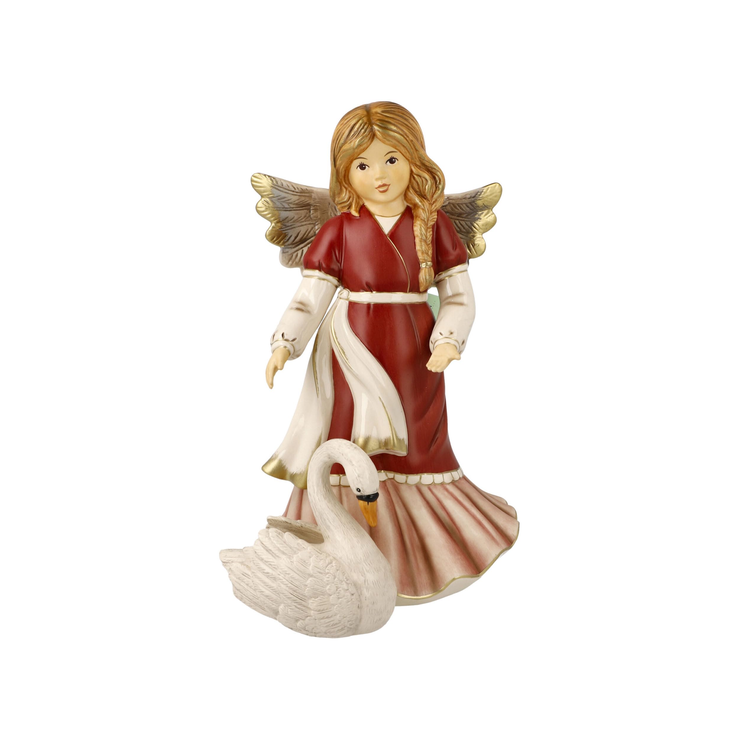 Figurine Goebel Ange gracieux ami des cygnes faïence bordeaux