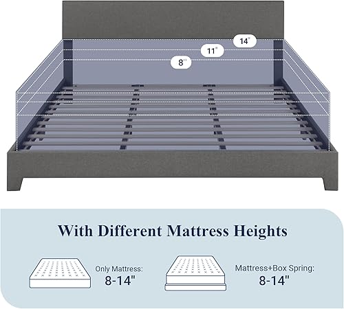 Miniatura 65 de Allewie Base de cama Queen con cabecera ajustable, plataforma de piel sintética con listones de madera, base de colchón resistente, no necesita