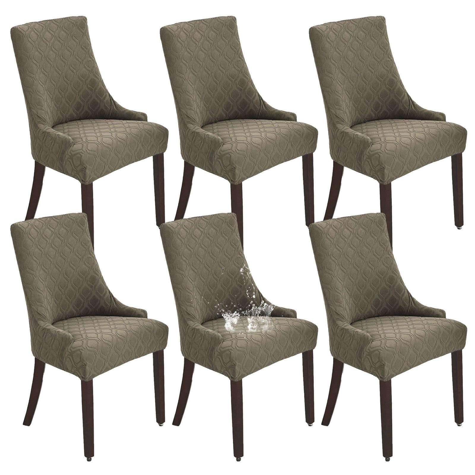 ZRCYXDW Waterproof Wingback Side Chair Slipcover, Stretch Wingback Chair Cover Slipcover Removable Dining Chair Covers Washable For Banquet Decoration-Taupe-Set of 6