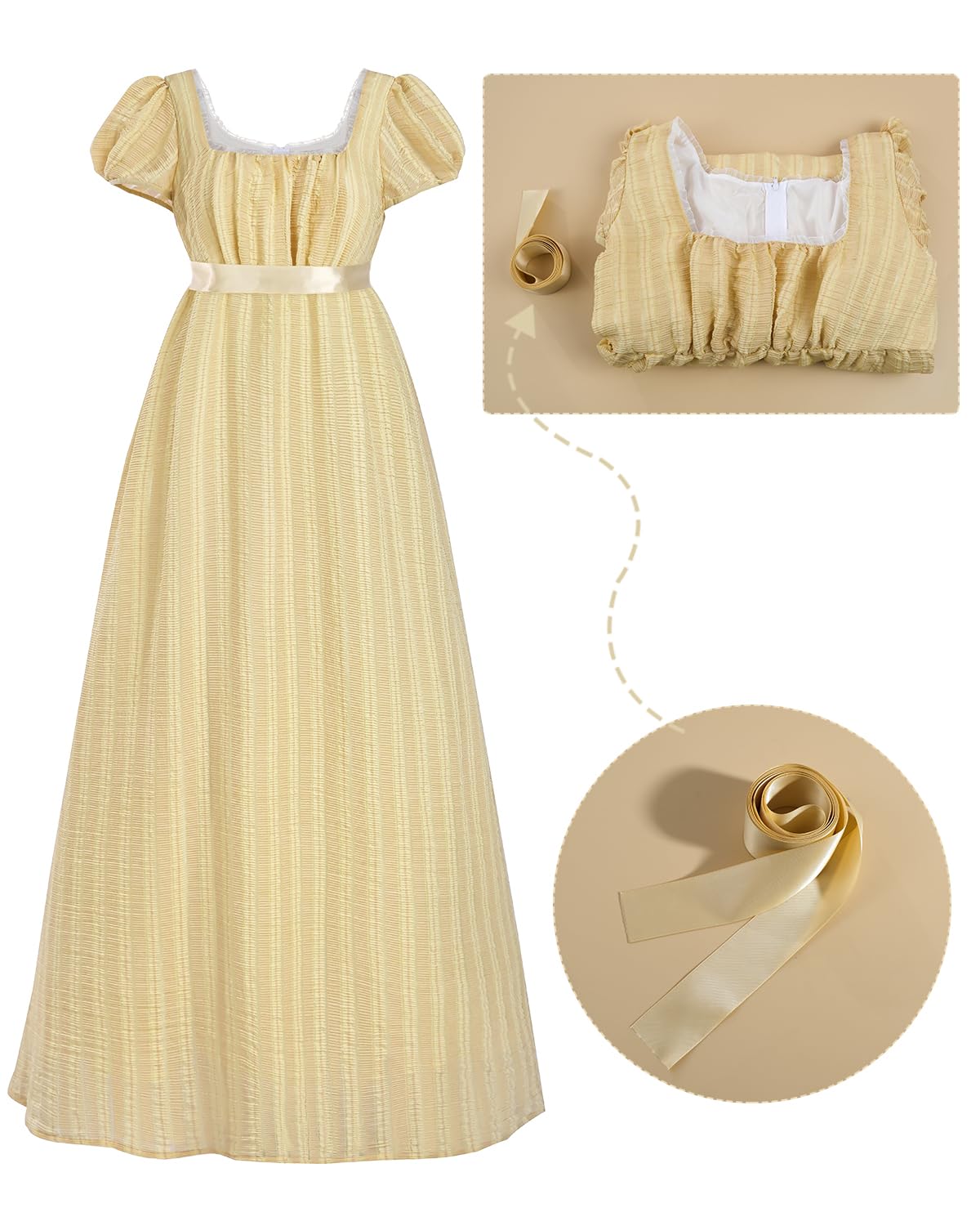 CR ROLECOS Damen Jane Austen Regency Kleid Hohe Taille Gala Party