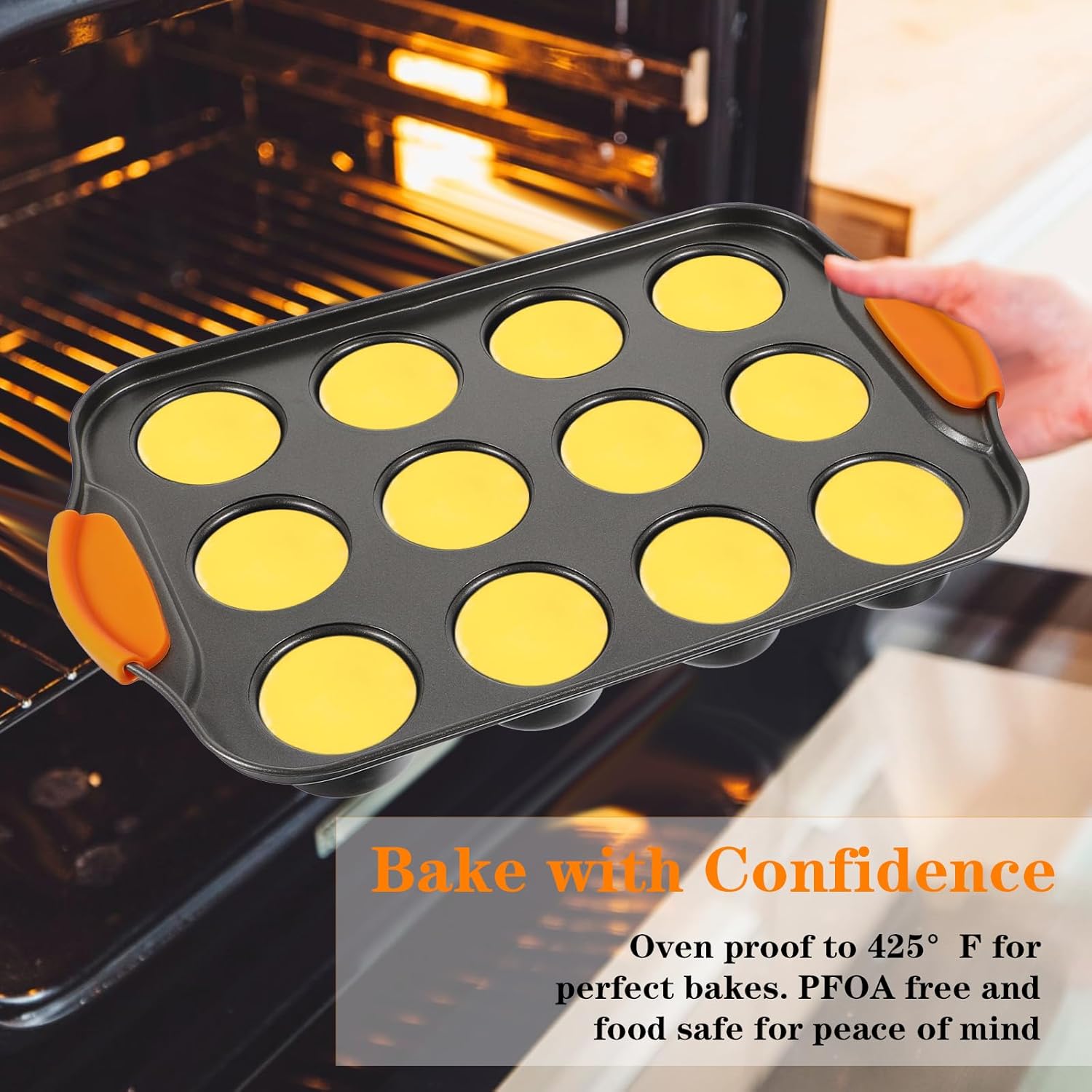 2Pack Mini Cheesecake Pans Removable Bottom Mini Cupcake Pans, 12 Cavity Minii Cheesecake Molds with Silicone Handle Nonslip Muffin Pan Baking Supplies