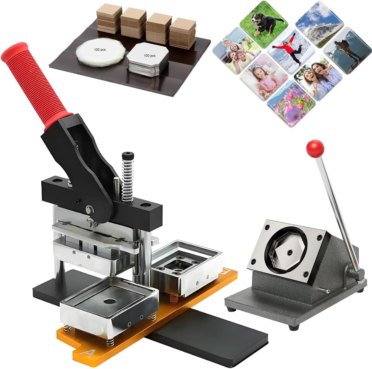 Photo Fridge Magnet Maker Machine 2x2inch, All-in-One Press + Cutter + 100 Materials, Create Lasting Memories with Acrylic/Cardboard Magnets