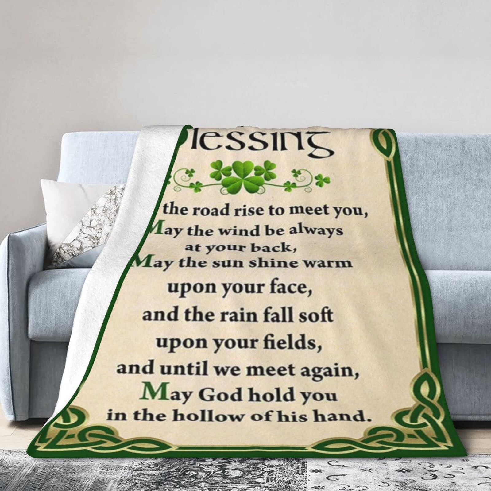 Lsjuee Flannel Fleece Blanket 50"X40" Irish Blessing St Patrick‘s Day Sofa Throw Blanket Weighted Ultra-Soft Travel Spring Blankets for Adult Keep Warm