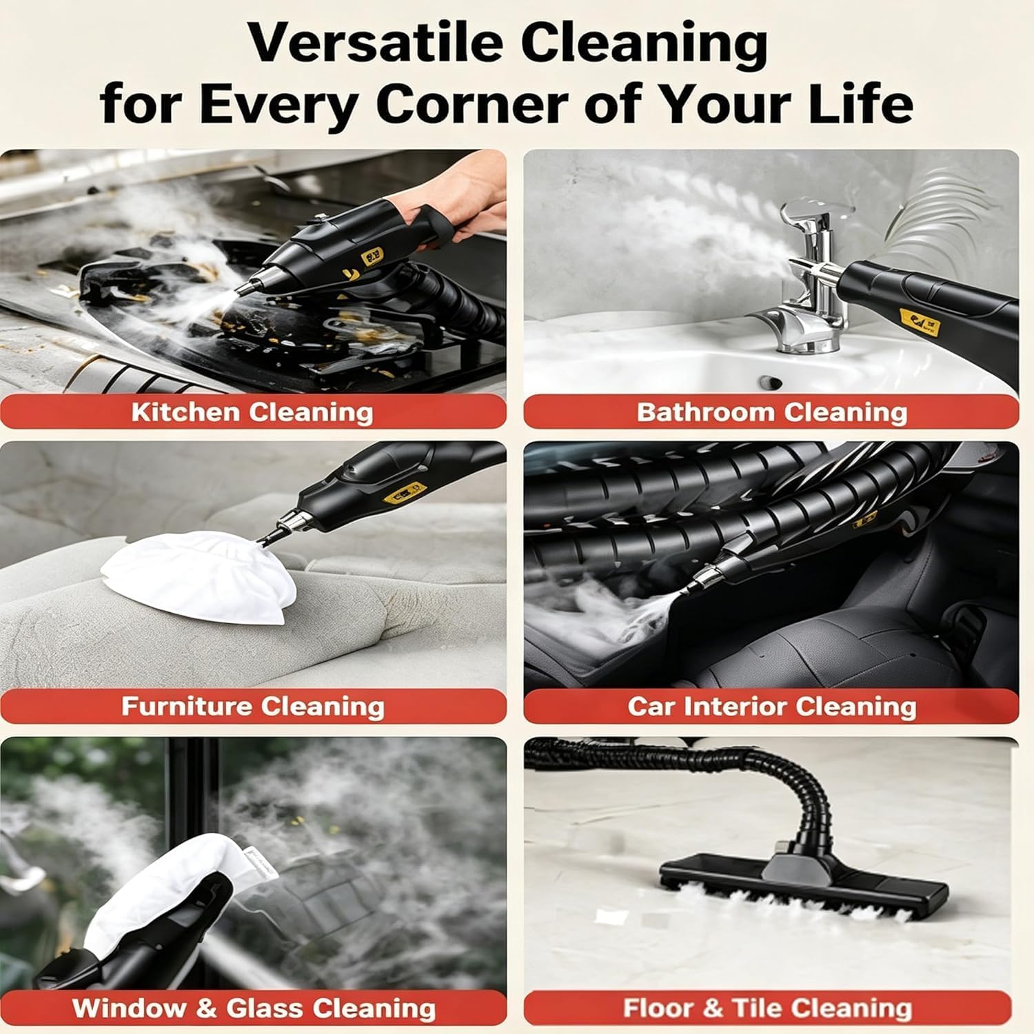 2500w Handheld High-Temperature Pressurized Steam Cleaner with 6 Adjustable Levels, Handheld Steam Cleaners for Small Areas, Professional High-Pressure Rapid-Heating Steam Cleaner (Red)