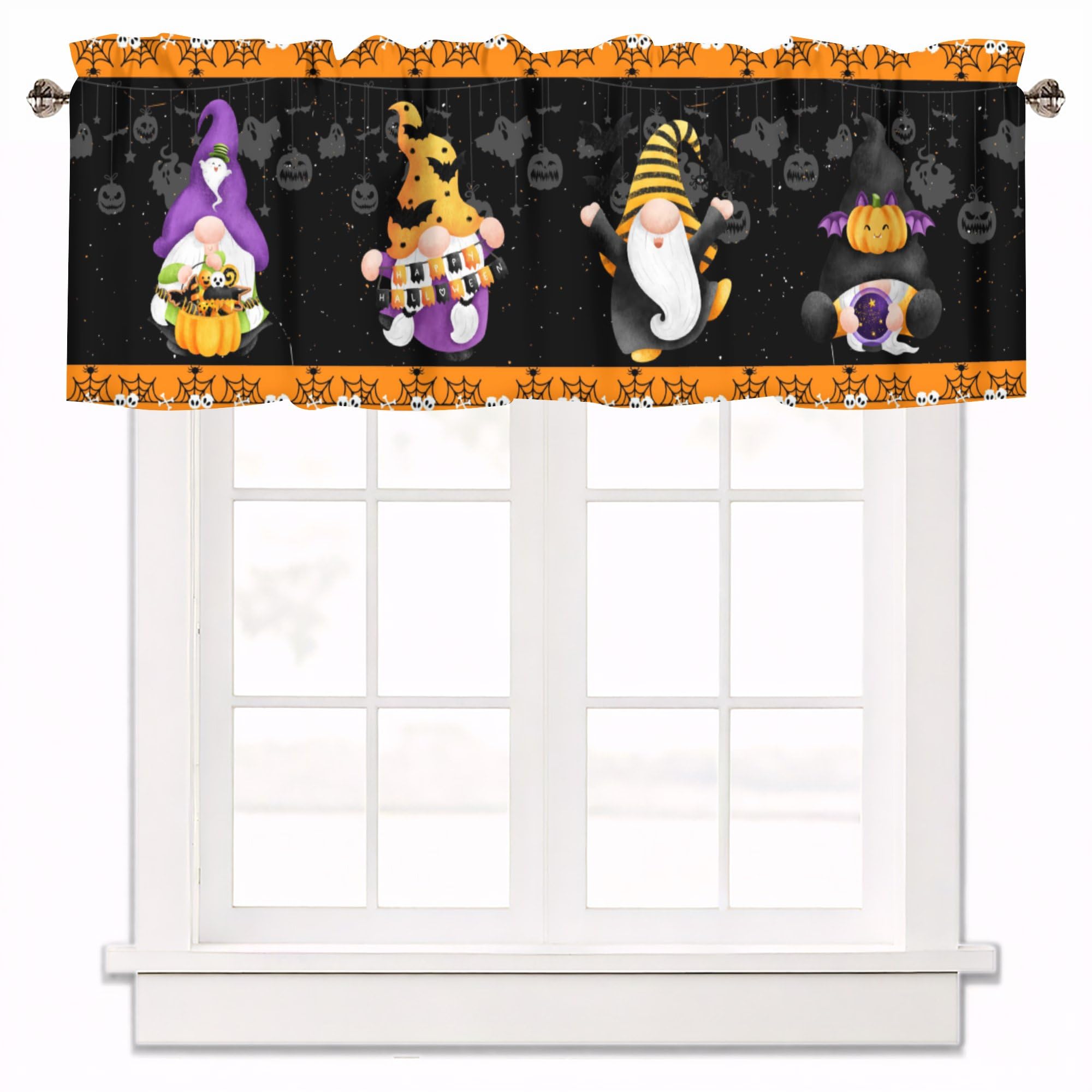 Halloween Black Spooky Gnome kitchen valances for windows 42x12 Inch