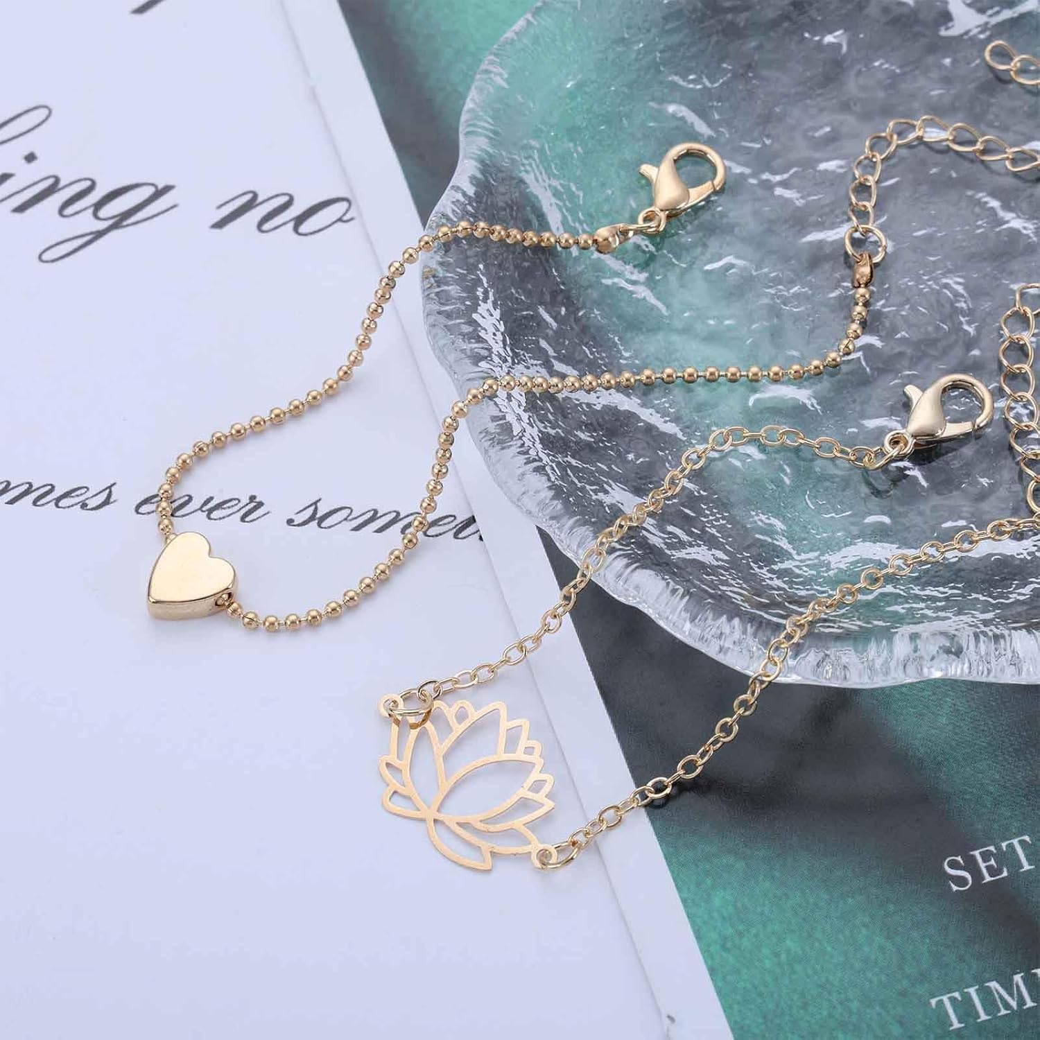 Vintage Lotus Flower Bracelet Hollow Floral Bracelet Gold Tiny Heart Bracelet Love Heart Bangle Bracelet Water Lily Bracelet Adjustable Flower Hand Chain Bracelet Jewelry for Women - Image 6