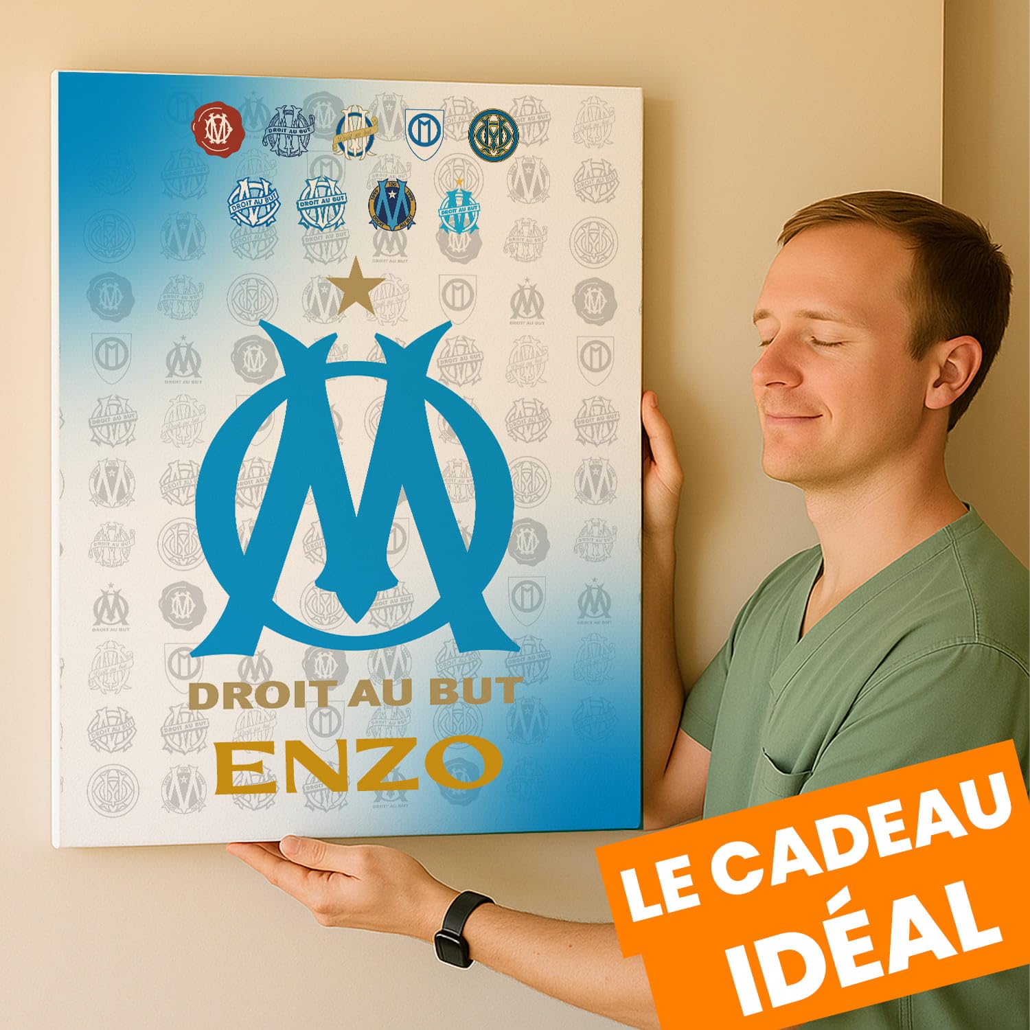 OneTrophy Toile personnalisable Olympique de Marseille – 50x40 cm | Produit Sous Licence Officielle OM | Prénom personnalisé | Décoration Murale Supporter | Fabriqué en France – Idée Cadeau Foot