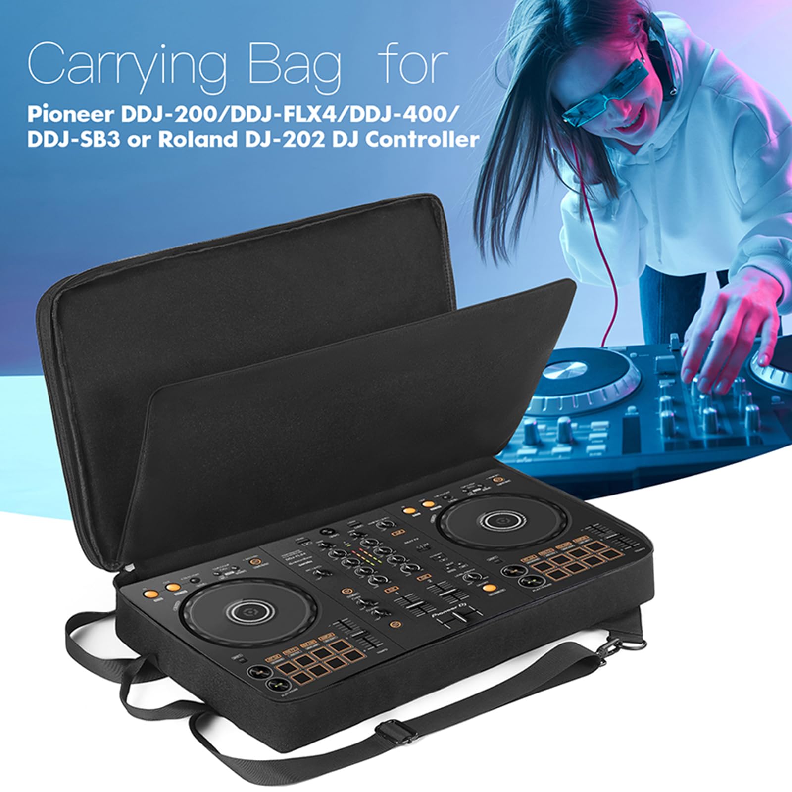 Sac de rangement pour manette DJ compatible avec Pioneer DDJ-200/DDJ-FLX4/DDJ-400/DDJ-SB3/Roland DJ-202, sac à dos de voyage avec plusieurs poches pour contrôleur DJ et accessoires