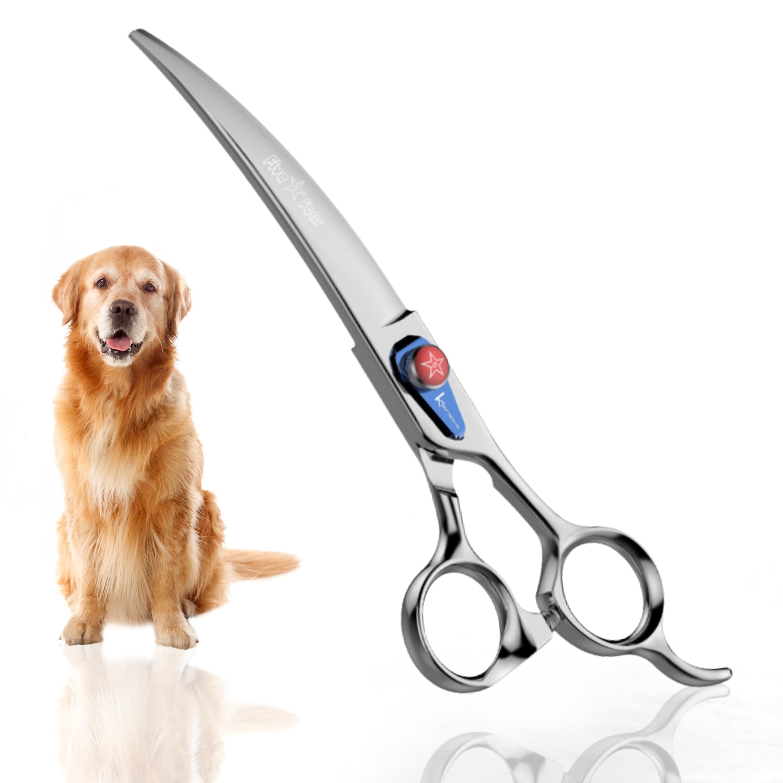 Kenchii Five Star Offset Handle Professional Dog Grooming Shears, 6 Inch Curved Shears, Light Weight, Heavy Duty Pet Grooming Scissor for Dogs, Cats