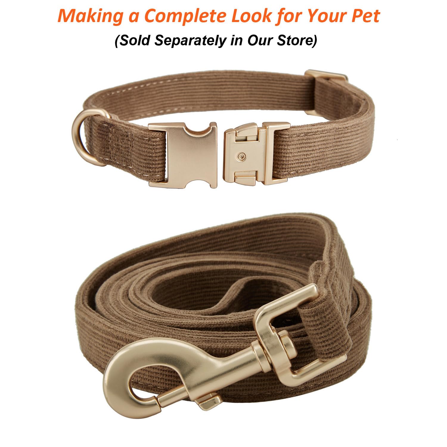 Correa de pana de algodón suave con cierre de metal dorado para perros pequeños, medianos y grandes, Correas para Perros, Correas Perros, café Brwon, collar a juego se vende por separado