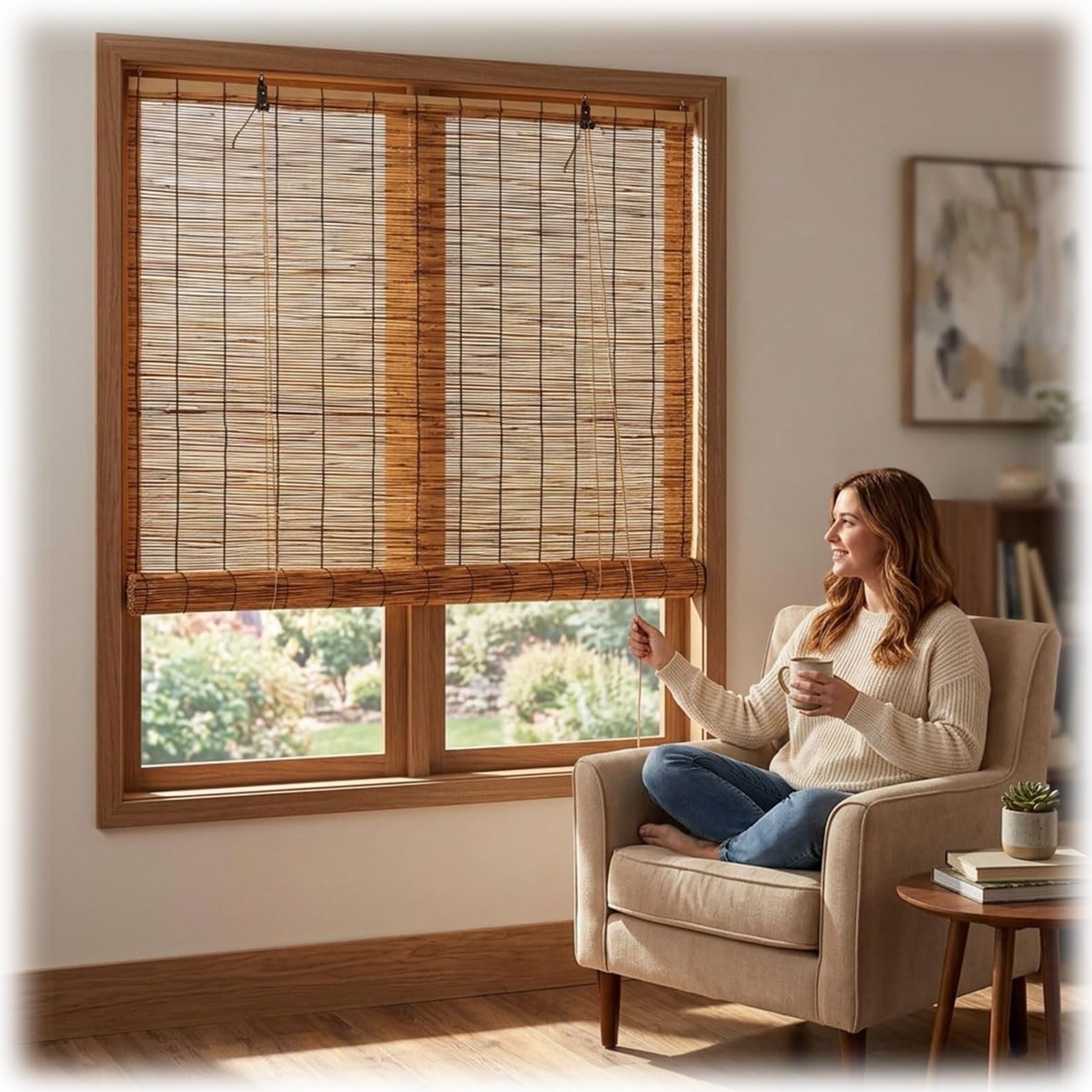 Cmjymx One Color Reed Curtain Sun Protection Light Filtering Bamboo Shades Outdoor Indoor For Window Patio Gazebo Restaurant Bamboo Roll Up 50 80 100 120 150Cm(90X130cm/35X51in)