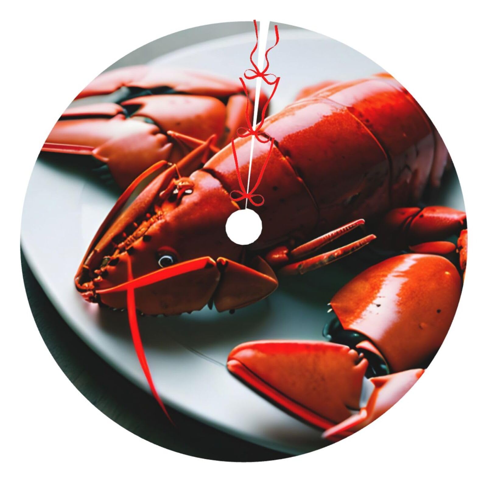 Jupe d'arbre de Noël haut de gamme à motif homard et finitions soignées