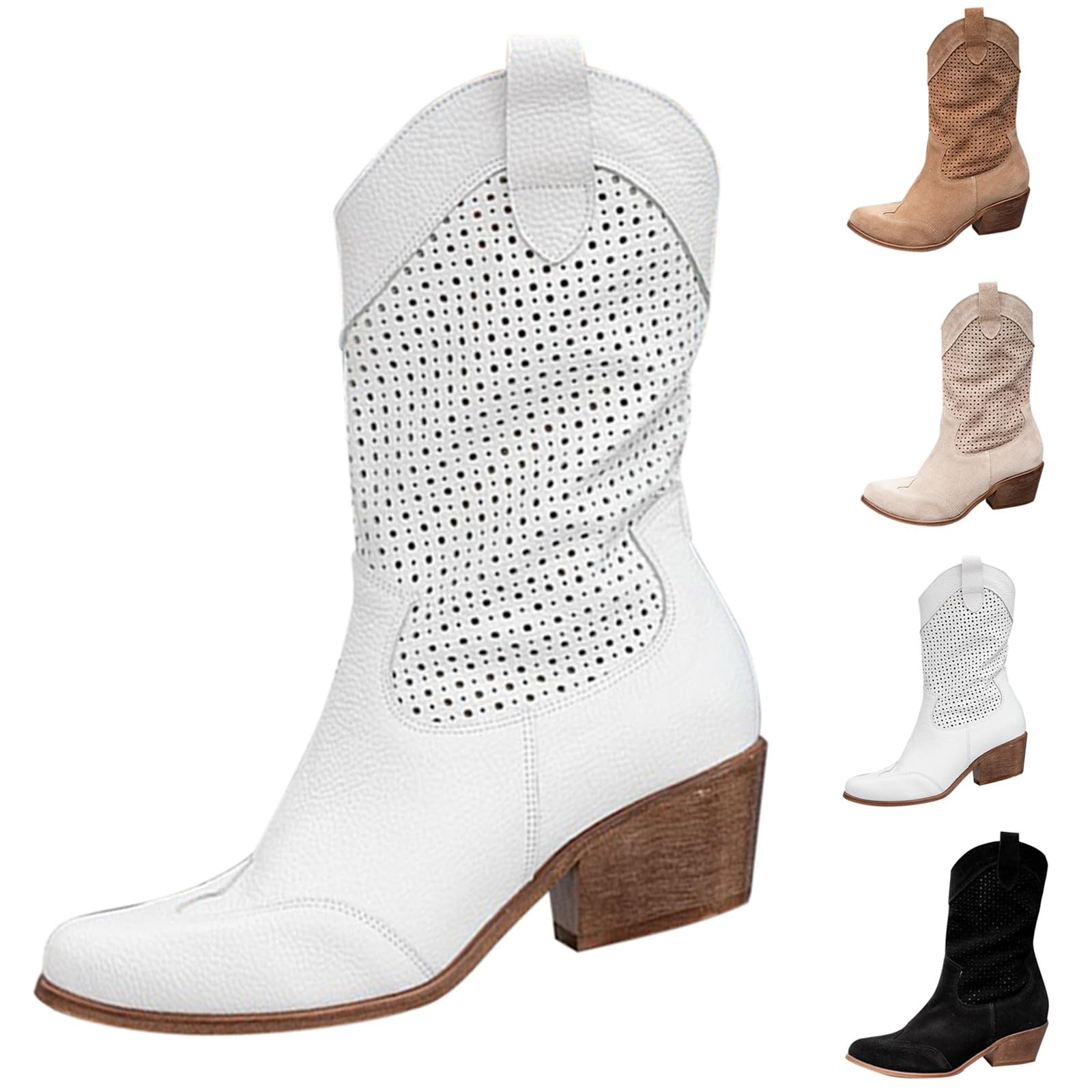 Stivali da cowboy da donna in stile western, a metà polpaccio, con punta a tagliente, stile country e occidentale, stivali da donna con tacco vintage e plateau, stivali alti al ginocchio a punta per