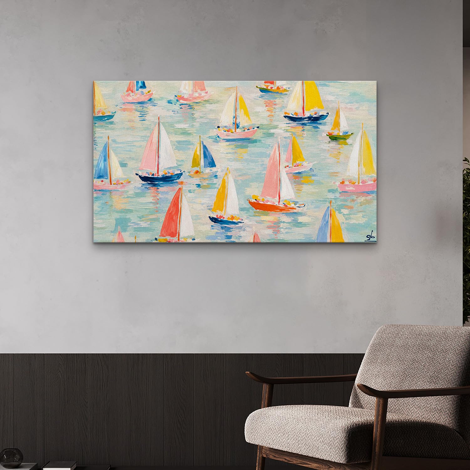 Giallobus - Quadro - 26 - Barchette - Tela Canvas Telaio Standard - 140L x 80l cm - Pronto da appendere - Quadri moderni per la casa