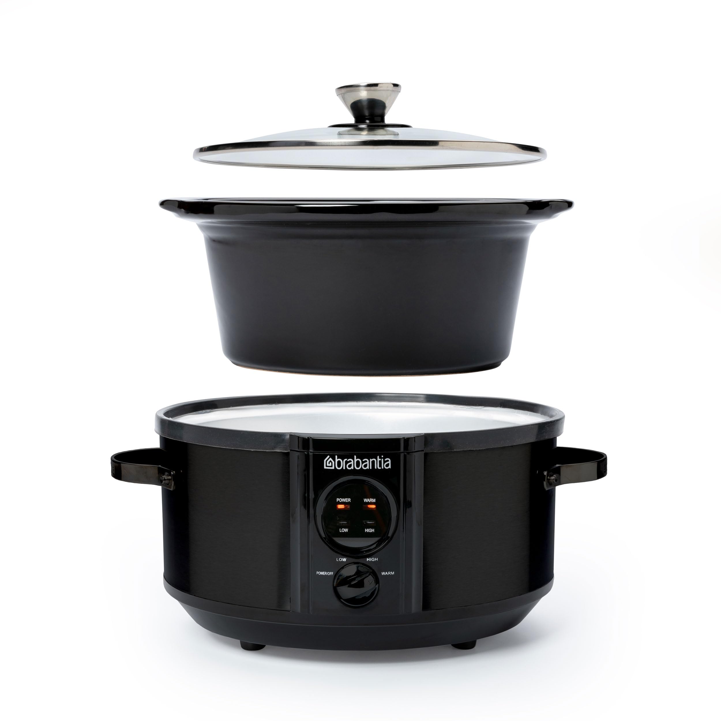 Brabantia Mijoteuse Numérique avec Cocotte Compatible Four, 3.5 Litres, Slow Cooker, Céramique, Verre, Température Ajustable, Electrique, Noir