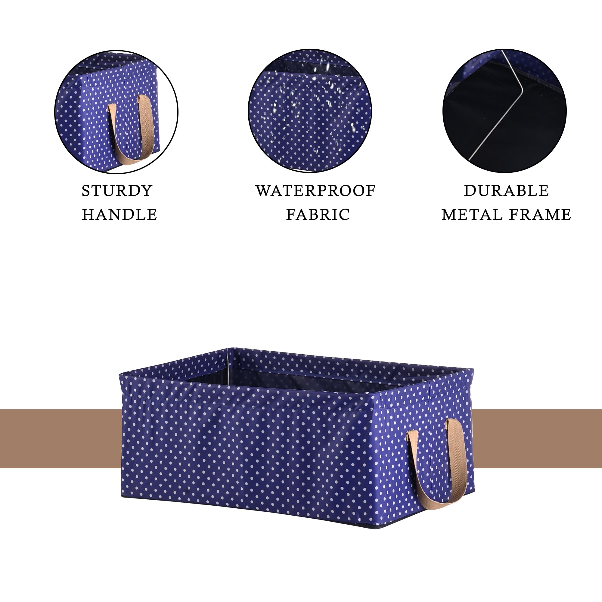 Kuber Industries 4 Stück Kleiderschrank Organizer | Fallschirm-Aufbewahrungsbox Kleidung | Schubladen-Organizer mit Griffen | Faltbarer Metallrahmen Aufbewahrungskörbe für Kleidung | Punktdruck | Blau