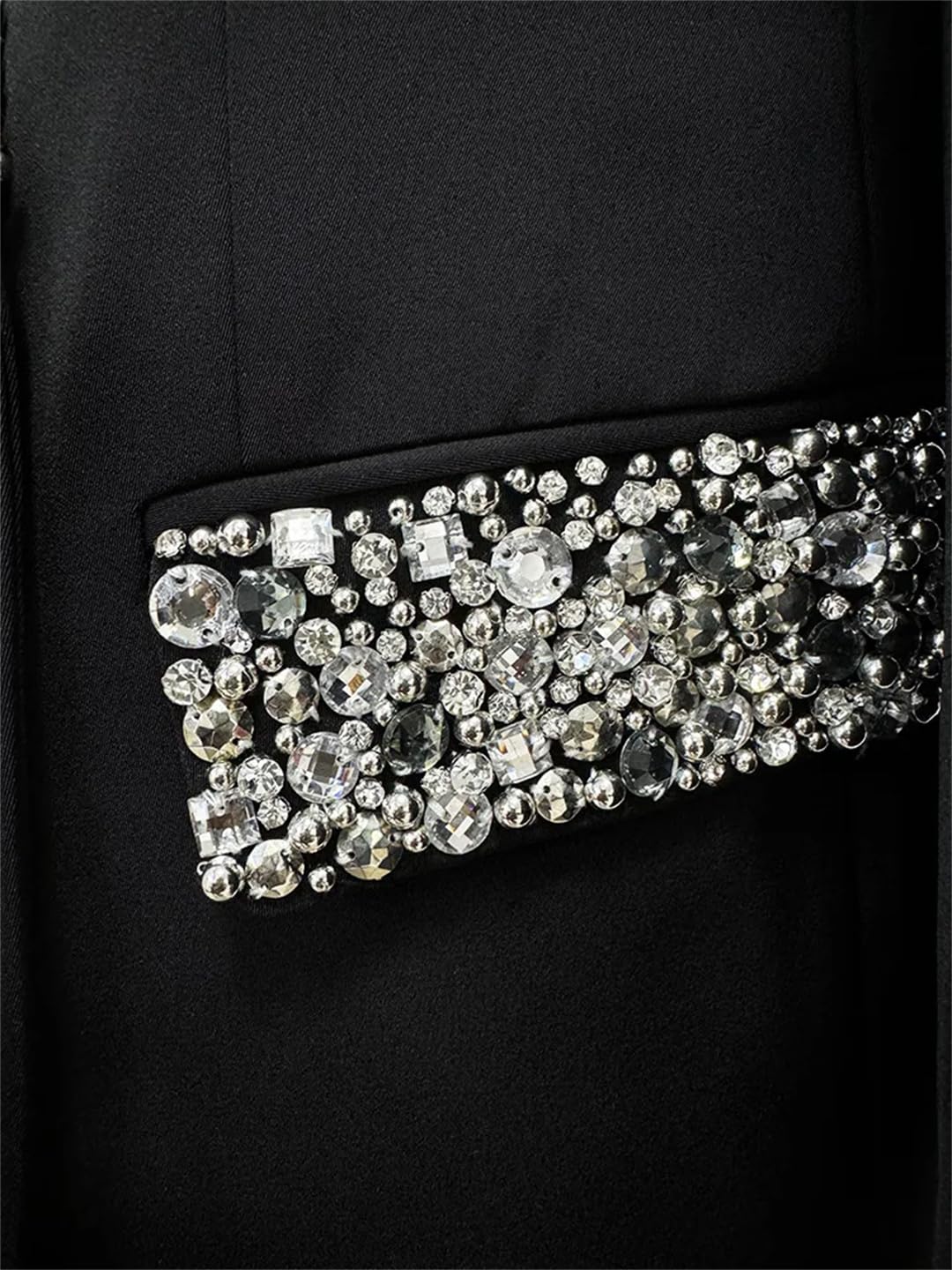 Glänzender Damen-Mantel mit Strasssteinen, gekerbt, zweireihig, langärmelig, einfarbiger Blazer