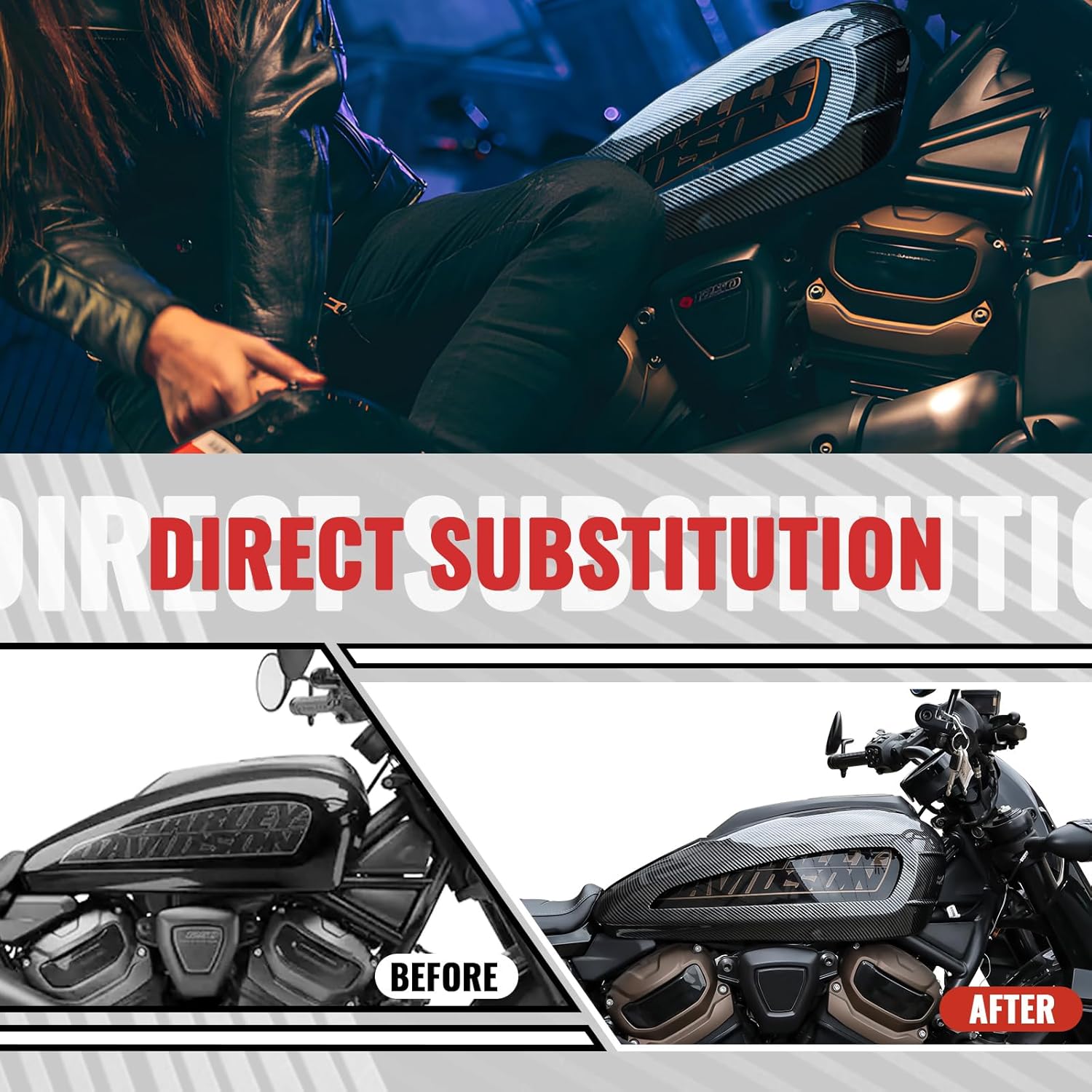 Fuel Tank Trim Cap for Sportster S 1250 21-23, Carbon Fiber Pattern Tank Protect Guard Cover Fuel Shrouds Side Fairing Cowl for Harley Sportster S 1250 RH1250S 2021-2023 Accessories